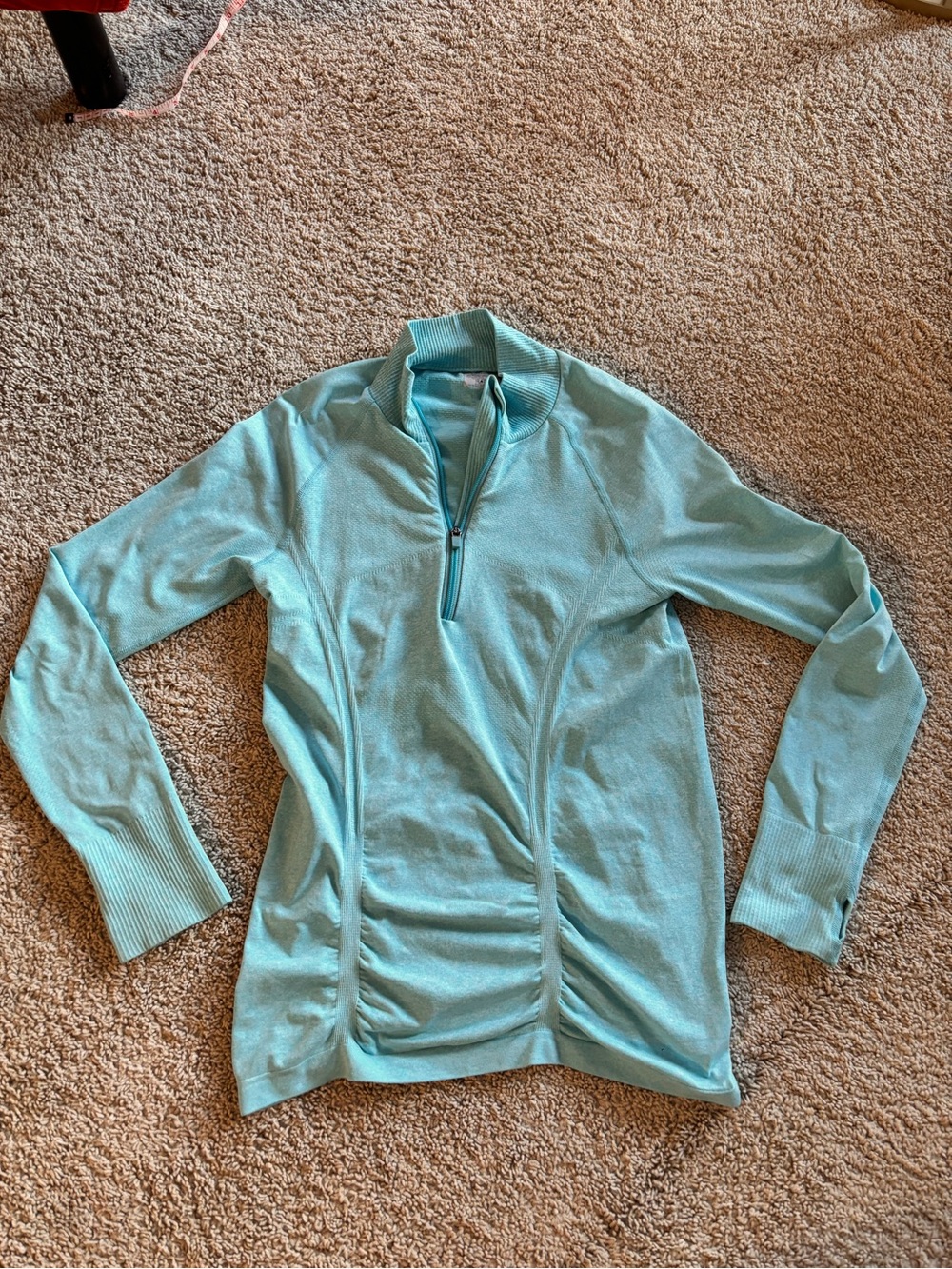 Athleta Fastest Track Half Zip Teal Blue Running Pullover Size Medium